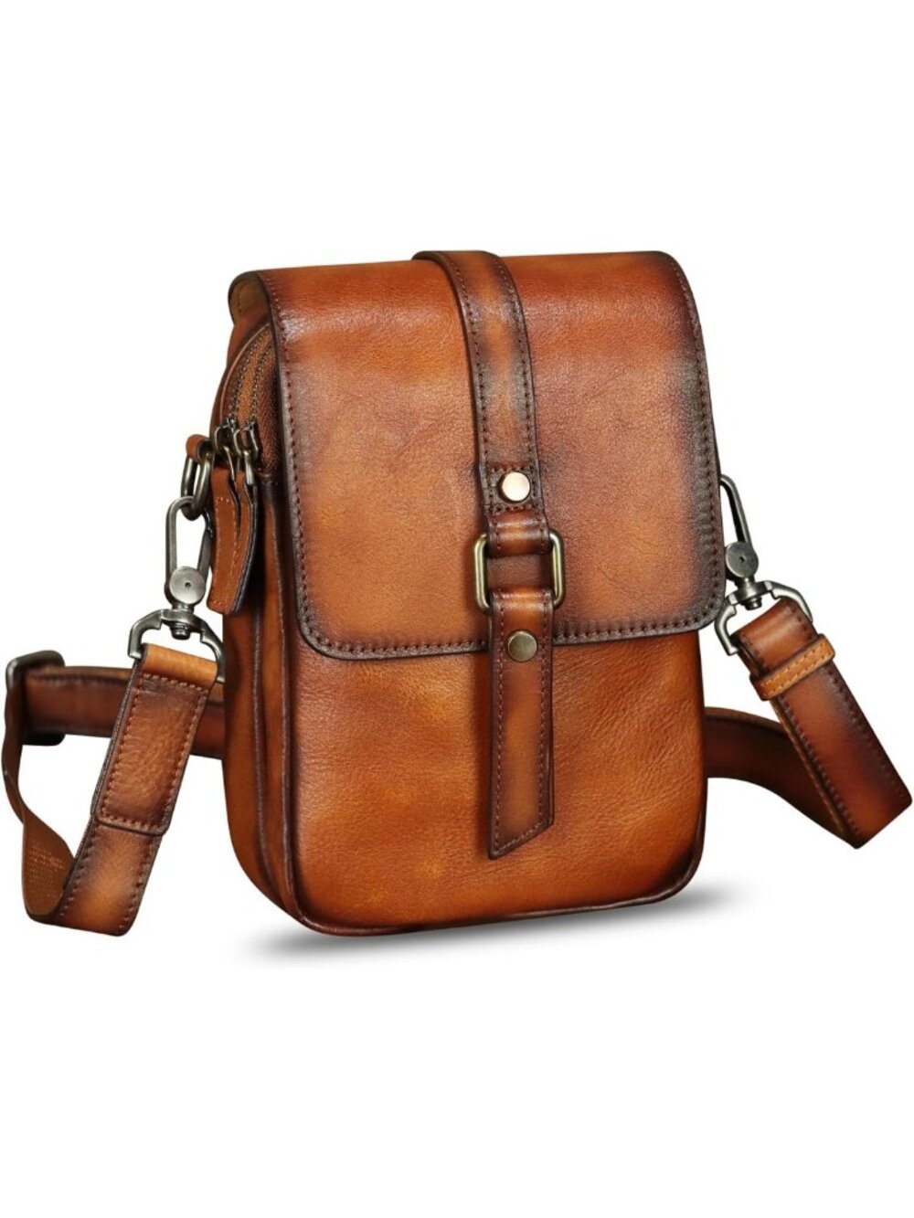 Vintage Genuine Leather Phone Purse for Women - Mini Crossbody Shoulder Bag with